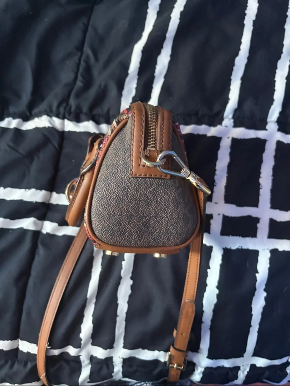 Michael Kors Pink & Brown Mini Satchel with Geometric Print - Picture 2 of 6